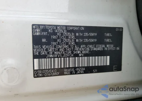 2020 Toyota Rav4 Limited из США, поврежденный, VIN JTMN1RFV1LJ039124